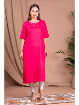 Cotton Culture - Rani Pink Embroidered Straight Kurta