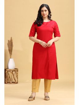 Cotton Culture - Red Embroidered Straight Kurta