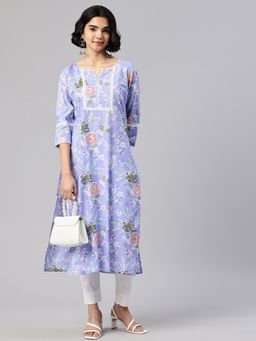 Swishchick - Lavender Floral Printed Straight Kurta