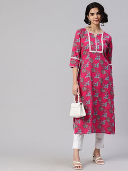 Swishchick - Pink Floral Printed Straight Kurta