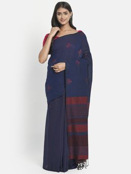 Fabindia - Blue Cotton Printed Jamdani Saree without Blouse