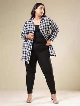 Amydus - Black Plus Size Check Cotton Flannel Longline Shirt