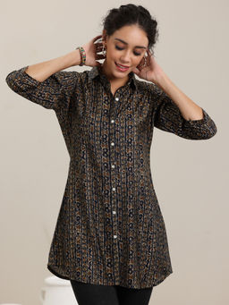 Libas - Blue Printed Silk Blend Straight Short Kurtis for Women