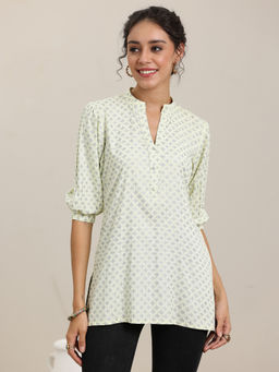 Libas - Yellow Printed Cotton Blend Straight Short Kurtis for Women