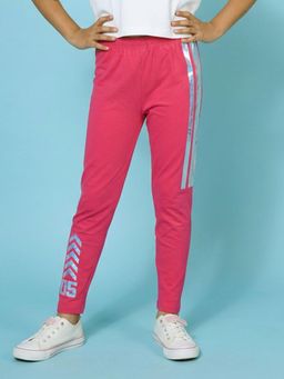 KiddoPanti - Girls Cotton Spandex Racing 05 Holographic Side Stripe Printed Leggings