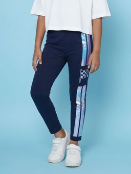 KiddoPanti - Girls Cotton Spandex Checkered Flag Holographic Printed Leggings