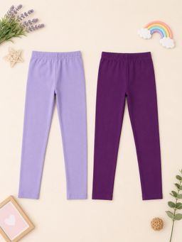 KiddoPanti - Girls Cotton Spandex Solid Skinny Fit Leggings (Pack of 2)