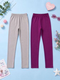 KiddoPanti - Girls Cotton Spandex Solid Skinny Fit Leggings (Pack of 2)
