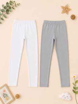KiddoPanti - Girls Cotton Spandex Solid Skinny Fit Leggings (Pack of 2)