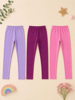 KiddoPanti - Girls Cotton Spandex Solid Skinny Fit Leggings (Pack of 3)