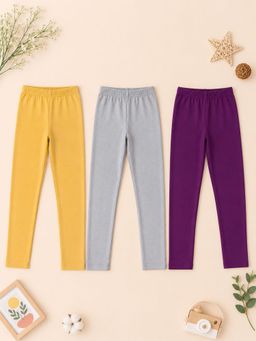 KiddoPanti - Girls Cotton Spandex Solid Skinny Fit Leggings (Pack of 3)
