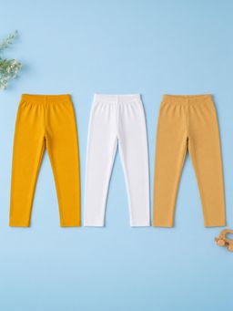 KiddoPanti - Girls Cotton Spandex Solid Skinny Fit Leggings (Pack of 3)