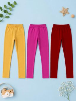 KiddoPanti - Girls Cotton Spandex Solid Skinny Fit Leggings (Pack of 3)