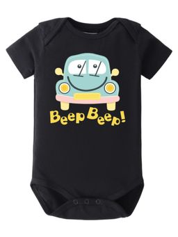 BLUSHES - Half Sleeves Beep Beep Text Graphic Onesies - Black