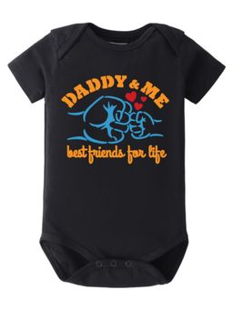 BLUSHES - Half Sleeves Daddy And Me Text Typography Onesies - Black