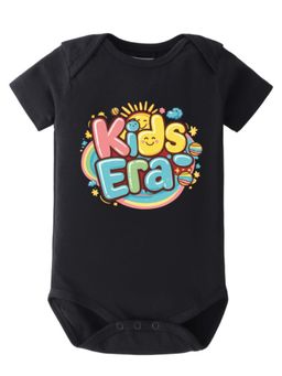 BLUSHES - Half Sleeves Kids Era Text Topography Onesies - Black
