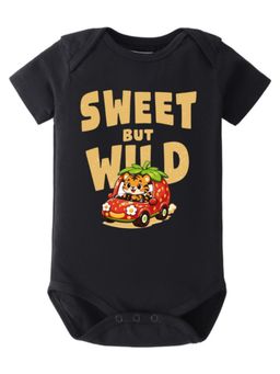 BLUSHES - Half Sleeves Sweet But Wild Text Topography Onesies - Black
