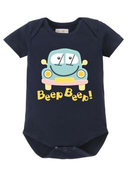 BLUSHES - Half Sleeves Beep Beep Text Graphic Onesies - Navy Blue