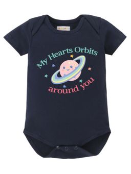 BLUSHES - Half Sleeves My Hearts Orbits Around You Text Printed Onesies - Navy Blue