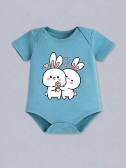 BLUSHES - Half Sleeves Two Rabbits Graphic Onesies - Blue