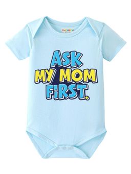 BLUSHES - Half Sleeves Ask My Mom First Text Topography Onesies - Aqua Blue