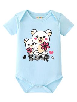 BLUSHES - Half Sleeves Bear Text Graphic Onesies - Aqua Blue