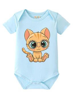 BLUSHES - Half Sleeves Cat Graphic Onesies - Aqua Blue