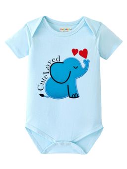 BLUSHES - Half Sleeves Cute Loved Text Graphic Onesies - Aqua Blue