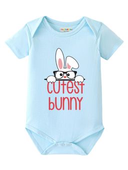 BLUSHES - Half Sleeves Cutest Bunny Text Graphic Onesies - Aqua Blue