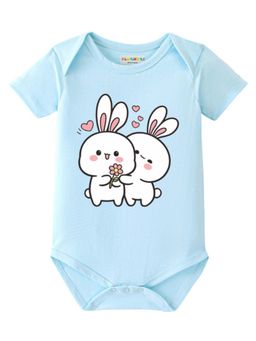 BLUSHES - Half Sleeves Two Rabbits Graphic Onesies - Aqua Blue