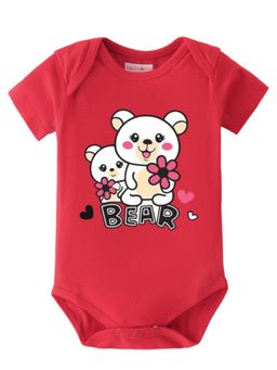 BLUSHES - Half Sleeves Bear Text Graphic Onesies - Red