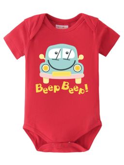 BLUSHES - Half Sleeves Beep Beep Text Graphic Onesies - Red