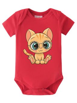 BLUSHES - Half Sleeves Cat Graphic Onesies - Red