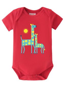 BLUSHES - Half Sleeves Giraffe Graphic Onesies - Red