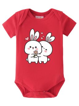 BLUSHES - Half Sleeves Two Rabbits Graphic Onesies - Red