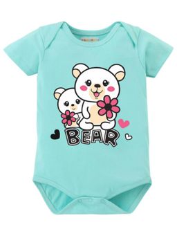 BLUSHES - Half Sleeves Bear Text Graphic Onesies - Sea Green
