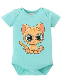 BLUSHES - Half Sleeves Cat Graphic Onesies - Sea Green
