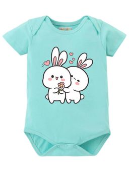 BLUSHES - Half Sleeves Two Rabbits Graphic Onesies - Sea Green