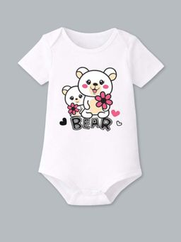 BLUSHES - Half Sleeves Bear Text Graphic Onesies - White