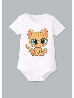 BLUSHES - Half Sleeves Cat Graphic Onesies - White