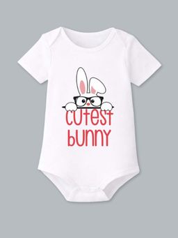 BLUSHES - Half Sleeves Cutest Bunny Text Graphic Onesies - White