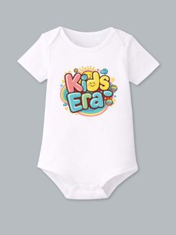 BLUSHES - Half Sleeves Kids Era Text Topography Onesies - White