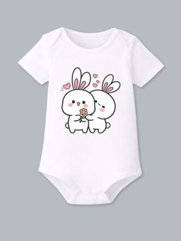 BLUSHES - Half Sleeves Two Rabbits Graphic Onesies - White