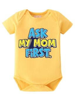 BLUSHES - Half Sleeves Ask My Mom First Text Topography Onesies - Yellow