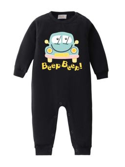 BLUSHES - Full Sleeves Beep Beep Text Print Graphic Romper - Black