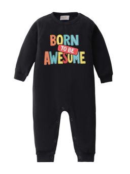 BLUSHES - Full Sleeves Bron To Be Awesome Text Print Typography Romper - Black