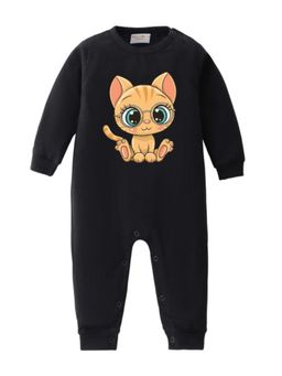 BLUSHES - Full Sleeves Cat Graphic Print Romper - Black