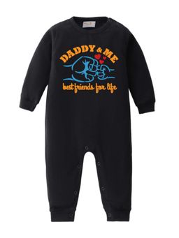 BLUSHES - Full Sleeves Daddy And Me Text Print Romper - Black