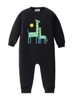 BLUSHES - Full Sleeves Giraffe Graphic Romper - Black