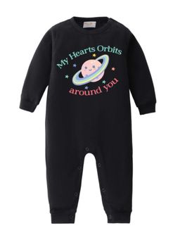 BLUSHES - Full Sleeves My Hearts Orbits Around You Text Printed Romper - Black